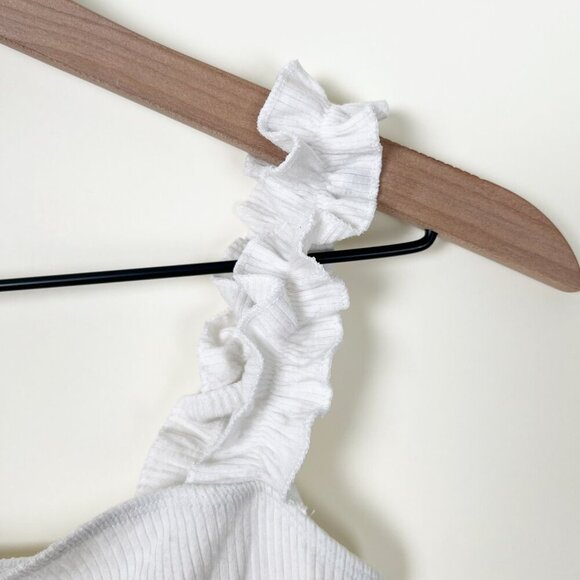 Aritzia Ruffle Strap Knit Firecracker Bodysuit Tank Top Blouse Elevated Basic - Picture 7 of 11